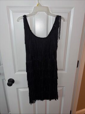 Black Fringe Sleeveless Party Dress